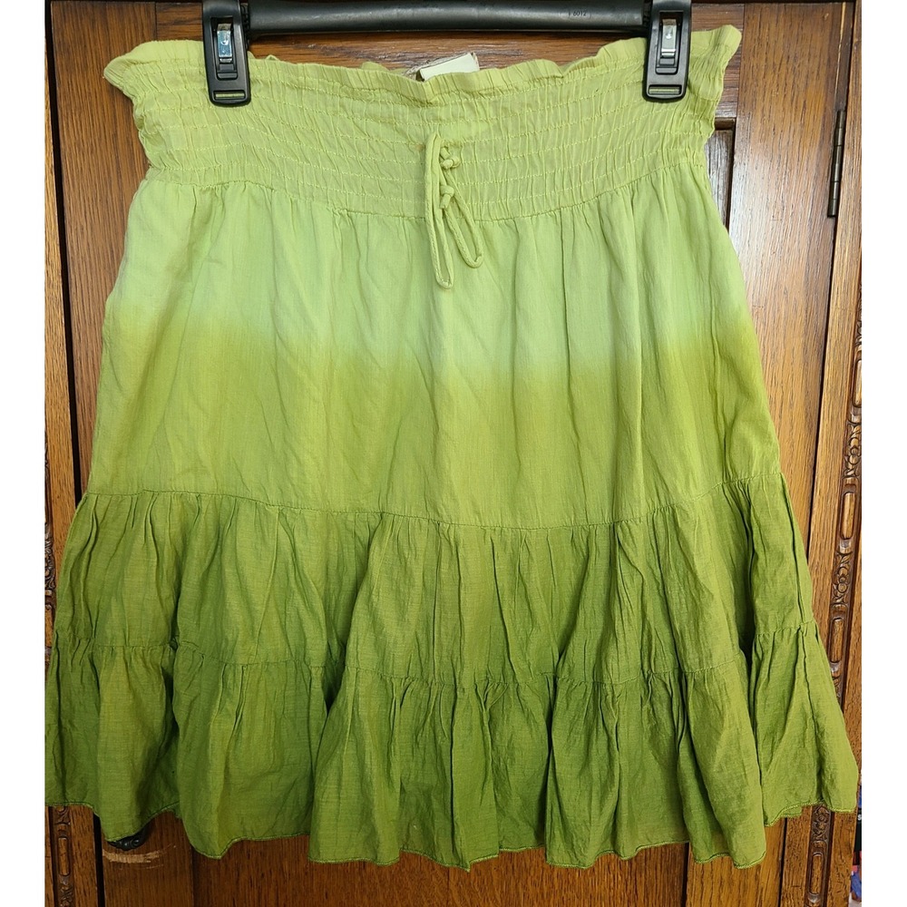 Speechless Lime Green Ombre Tiered Cotton Mini Skirt Y2K Smocked Waist S